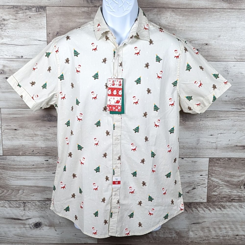 Denim & Flower*‎ Men's Short Sleeve Button Down Curved Hem Shirt~ Size Medium
